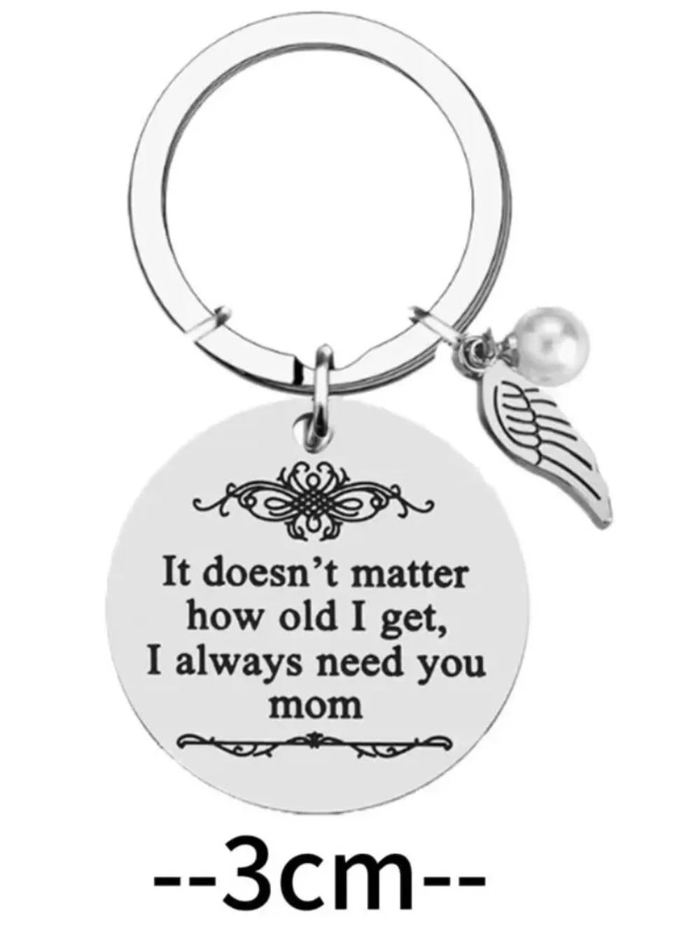 Mom Keychain Always Need You Mother Daughter Son Gift Angel Wing Pearl Keepsake